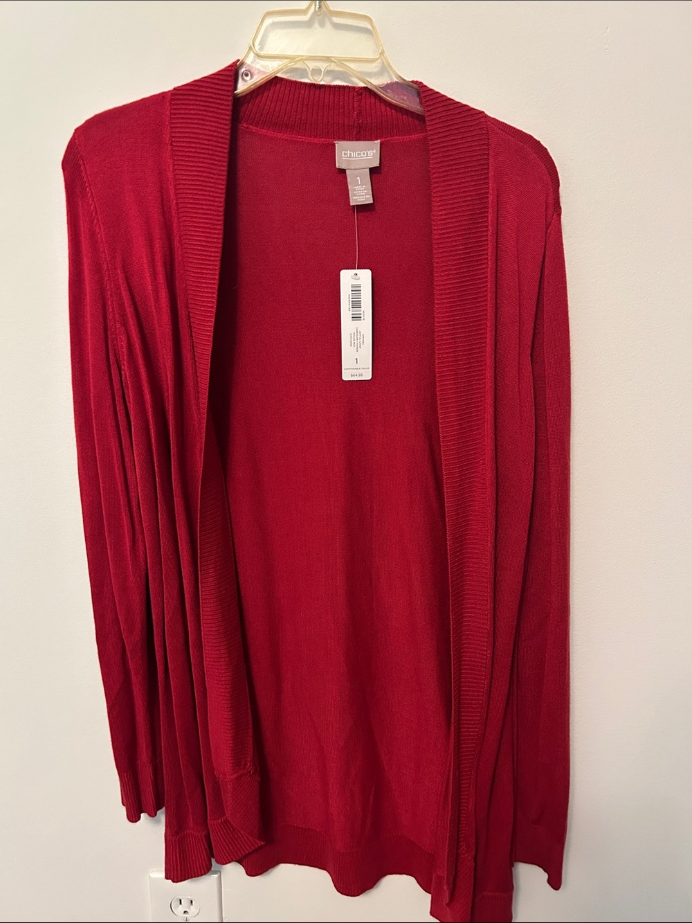Chico's Long Open-Front Cardinal Red Cardigan